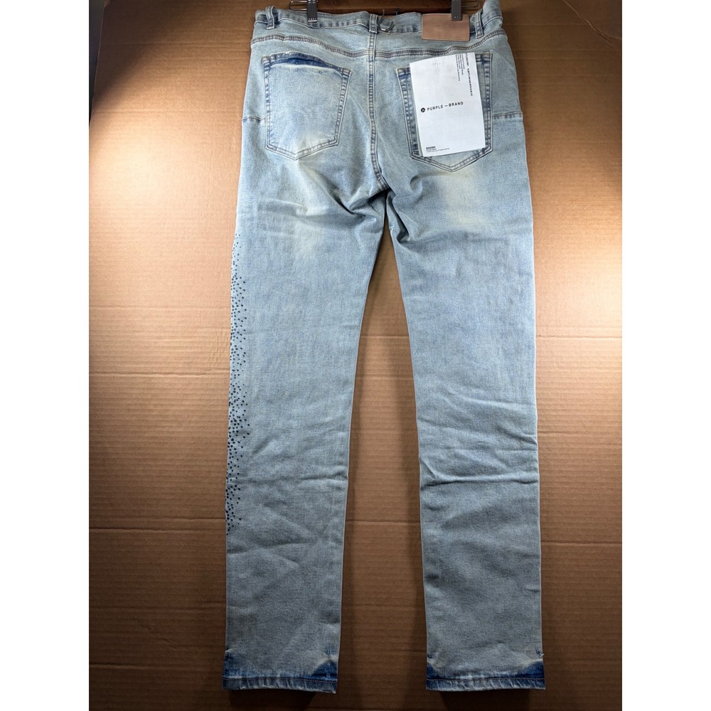 Purple Brand Jeans Mens 34 Light Blue Logo Graphic Slim Fit Denim 202306 NWT - Picture 2 of 10
